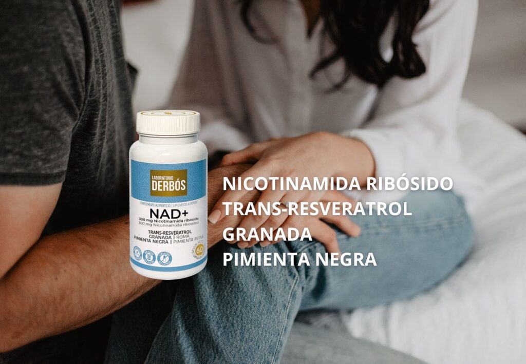 Bote de NAD+ de Laboratorio Derbós con 300 mg de Nicotinamida Ribósido, trans-resveratrol, granada y pimienta negra