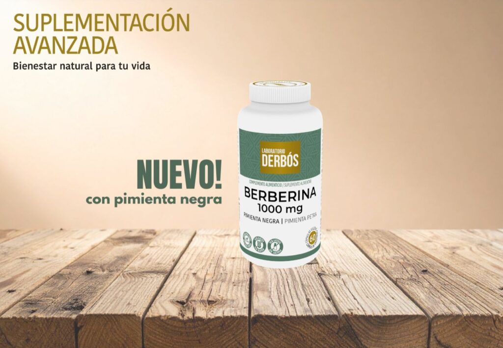 Berberina 1000 mg con pimienta negra de Laboratorio Derbós, complemento alimenticio en 60 cápsulas vegetales