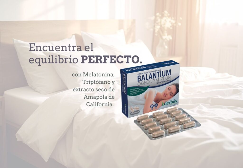 Balantium Obedorm Plus de Derbós, complemento alimenticio con melatonina y triptófano para el descanso nocturno