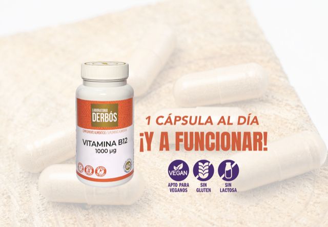 Vitamina B12 1000 μg de Derbós, apta para veganos, sin gluten y sin lactosa