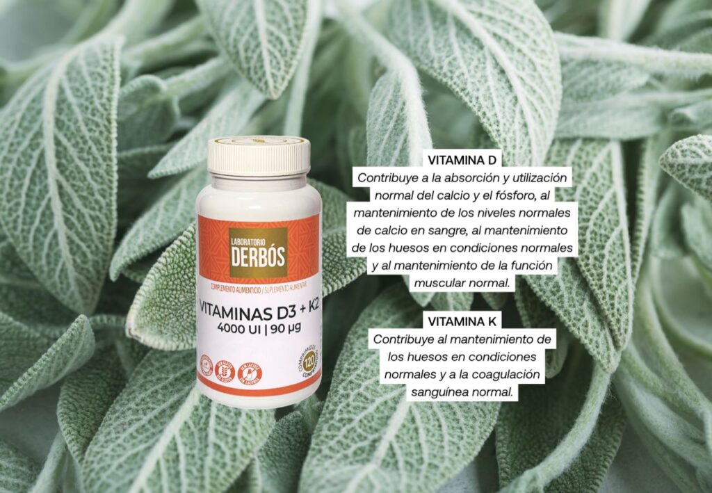 Bote de Vitamina D3 + K2 de Derbós, 120 comprimidos, 4000 UI y 90 μg